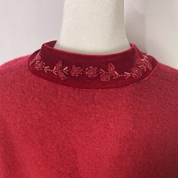 Vintage Alexandra Bartlett Wool Cardigan Red Embroidered Beaded Sweater XLarge - Picture 5 of 10